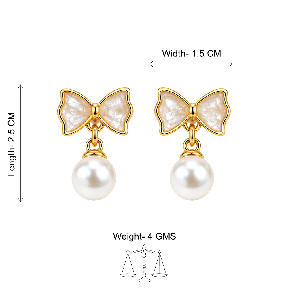 Golden Bow Pearl Drop Earrings