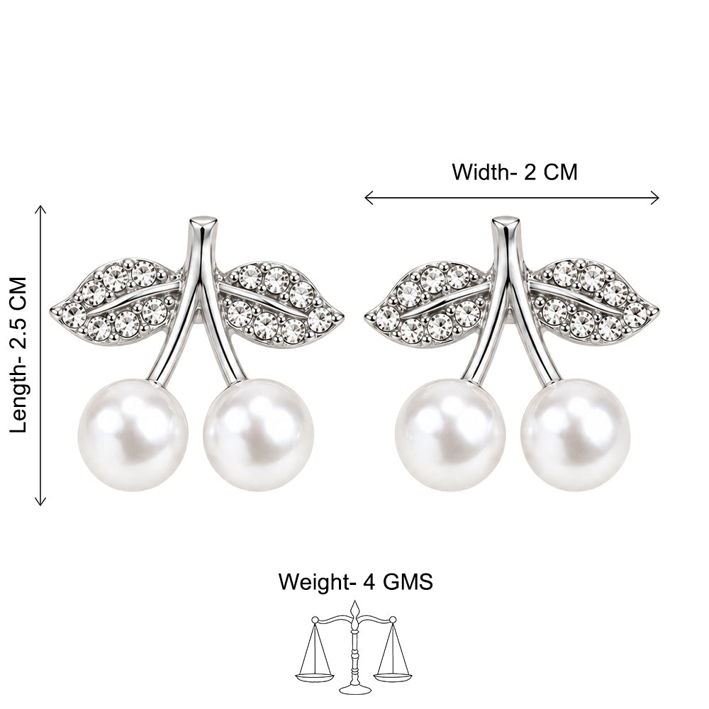 Silver Pearl Cherry Stud Earrings