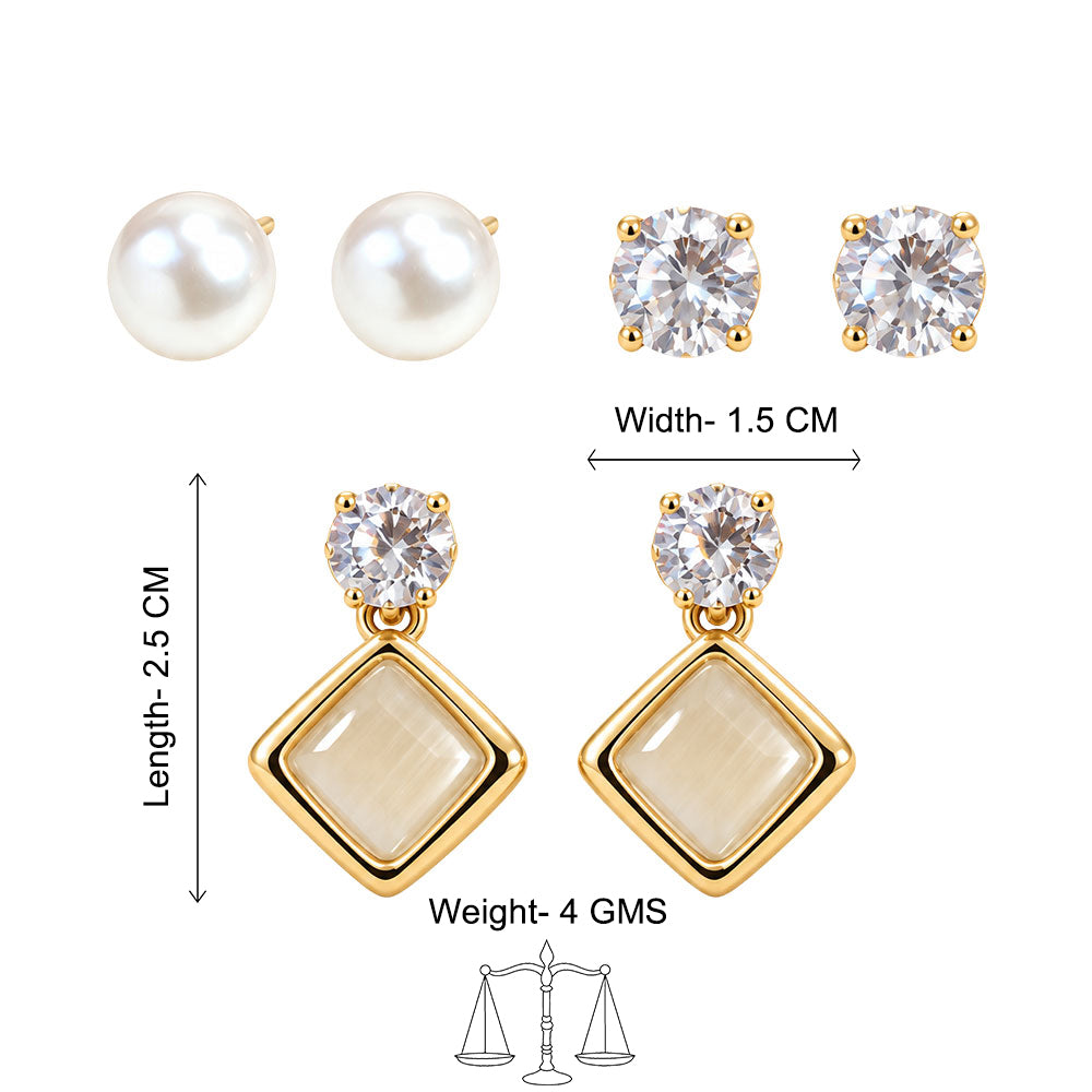 Golden Square Pearl Earrings