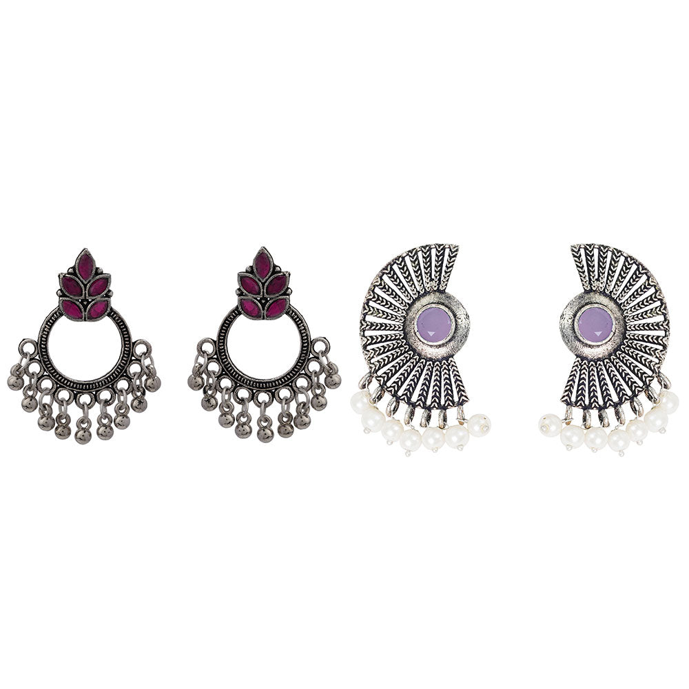 StylishKudi Oxidised Silver Plated Dangler Earrings Combo for Women & Girls