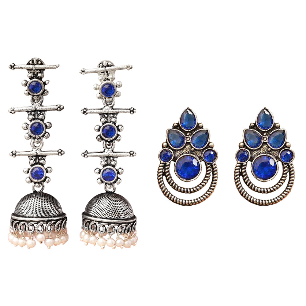 StylishKudi Oxidised Silver Jhumki&Stud Earring ComboSet for Women&girl