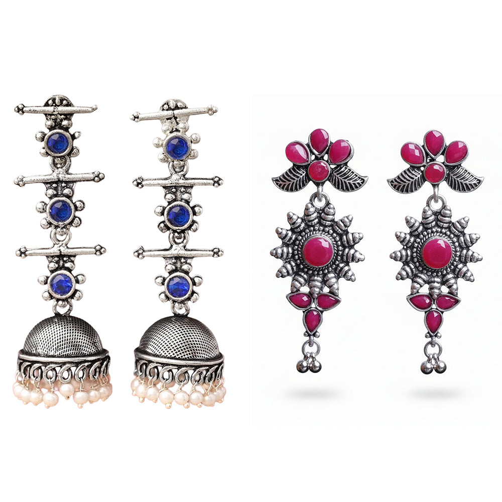 StylishKudi Oxidised Silver Jhumki&Danglers ComboSet for Women&girl