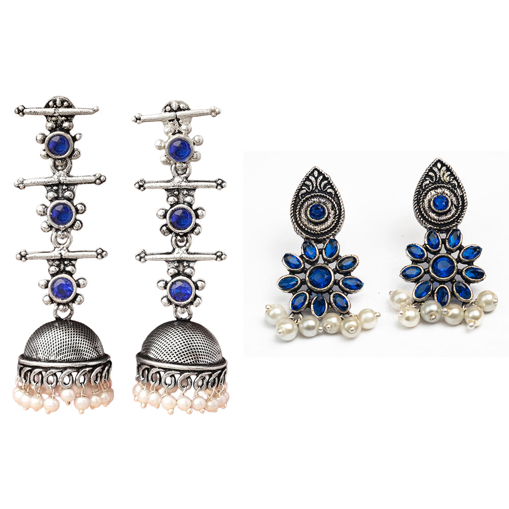 StylishKudi Oxidised Silver Jhumki&Stud Earring ComboSet for Women&girl