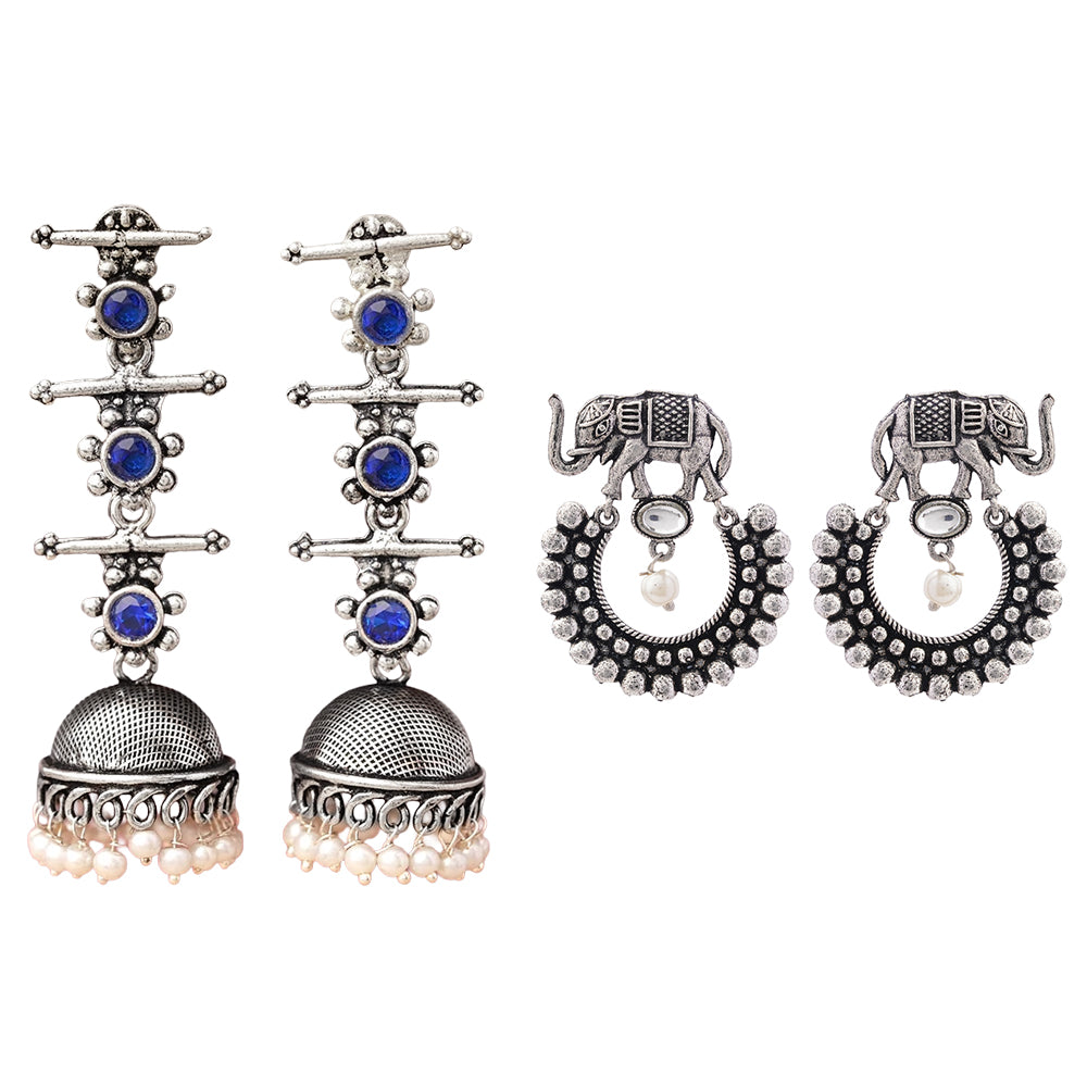 StylishKudi Oxidised Silver Jhumki&Danglers ComboSet for Women&girl