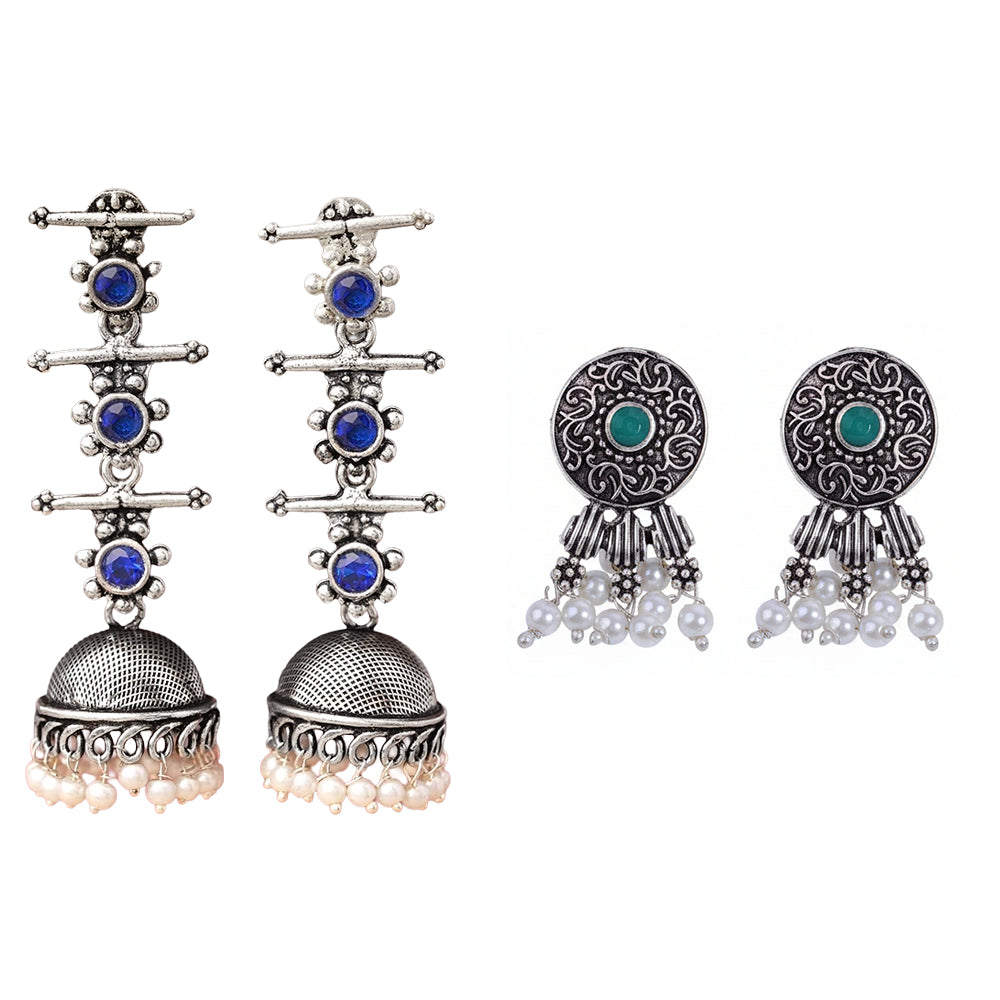 StylishKudi Oxidised Silver Jhumki&Stud Earring ComboSet for Women&girl