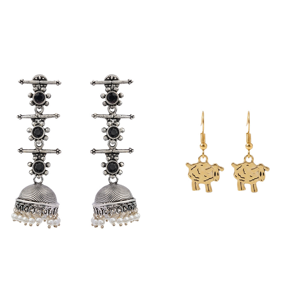 Royal Triple Bell Layered Jhumka Earring (Black) Ba Ba dangler earrings Combo set