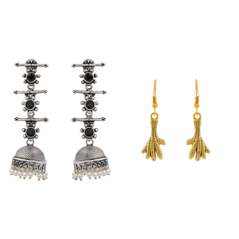 Royal Triple Bell Layered Jhumka Earring (Black) Talon twist dangler earrings Combo set