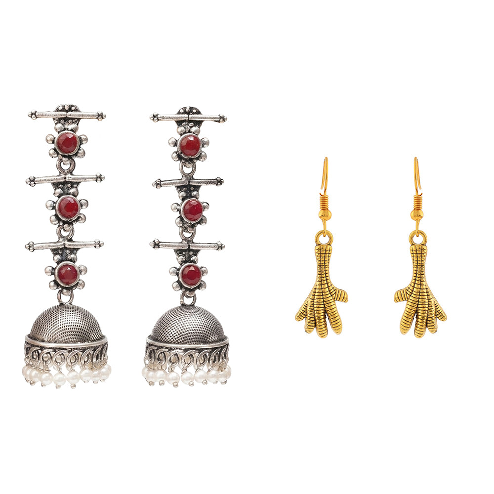 Royal Triple Bell Layered Jhumka Earring (Dark Maroon) Talon twist dangler earrings Combo set