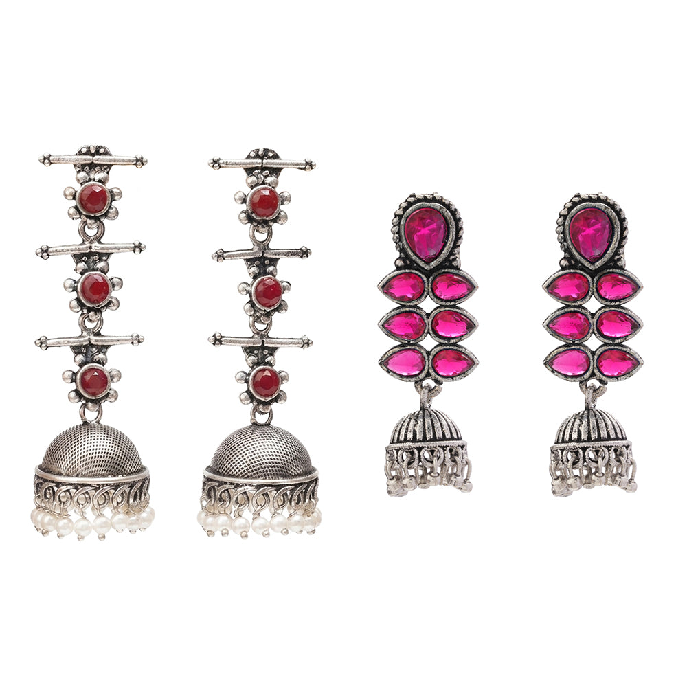 Royal Triple Bell Layered Jhumka Earring (Dark Maroon) Dazzle Dash Jhumki earring (Red) Combo set