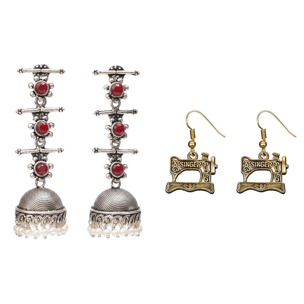 Royal Triple Bell Layered Jhumka Earring (Dark Maroon) Taylor dangler earrings Combo set