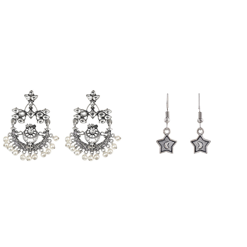 Carved Charm Dangler earrings (White) You're a star dangler earrings (Silver) Combo set