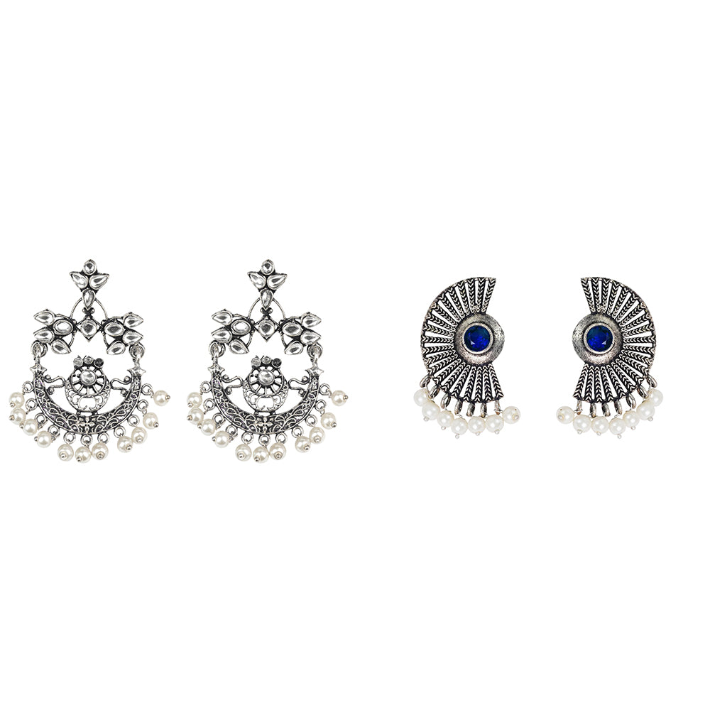 Carved Charm Dangler earrings (White) Swastik shaped dangler earrings Combo set