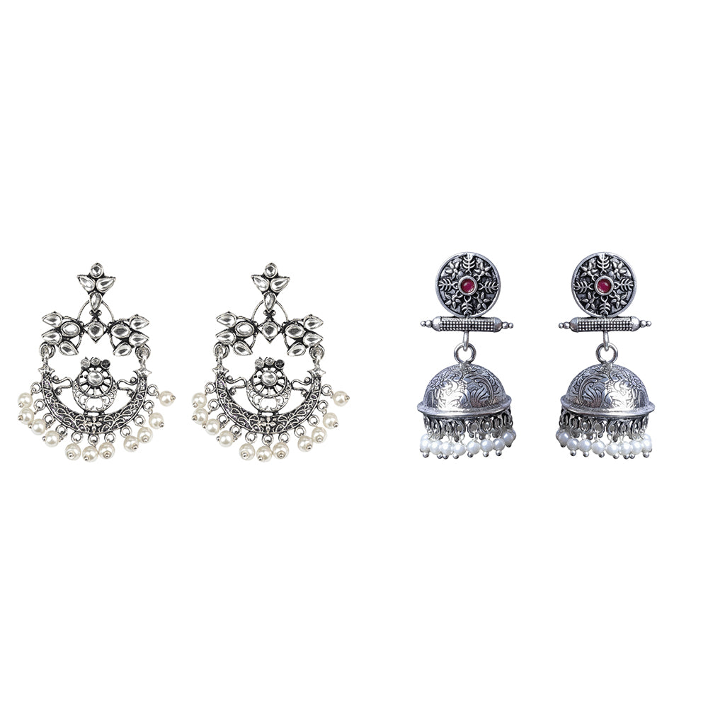 Carved Charm Dangler earrings (White) Charmbell earrings (Red) Combo set