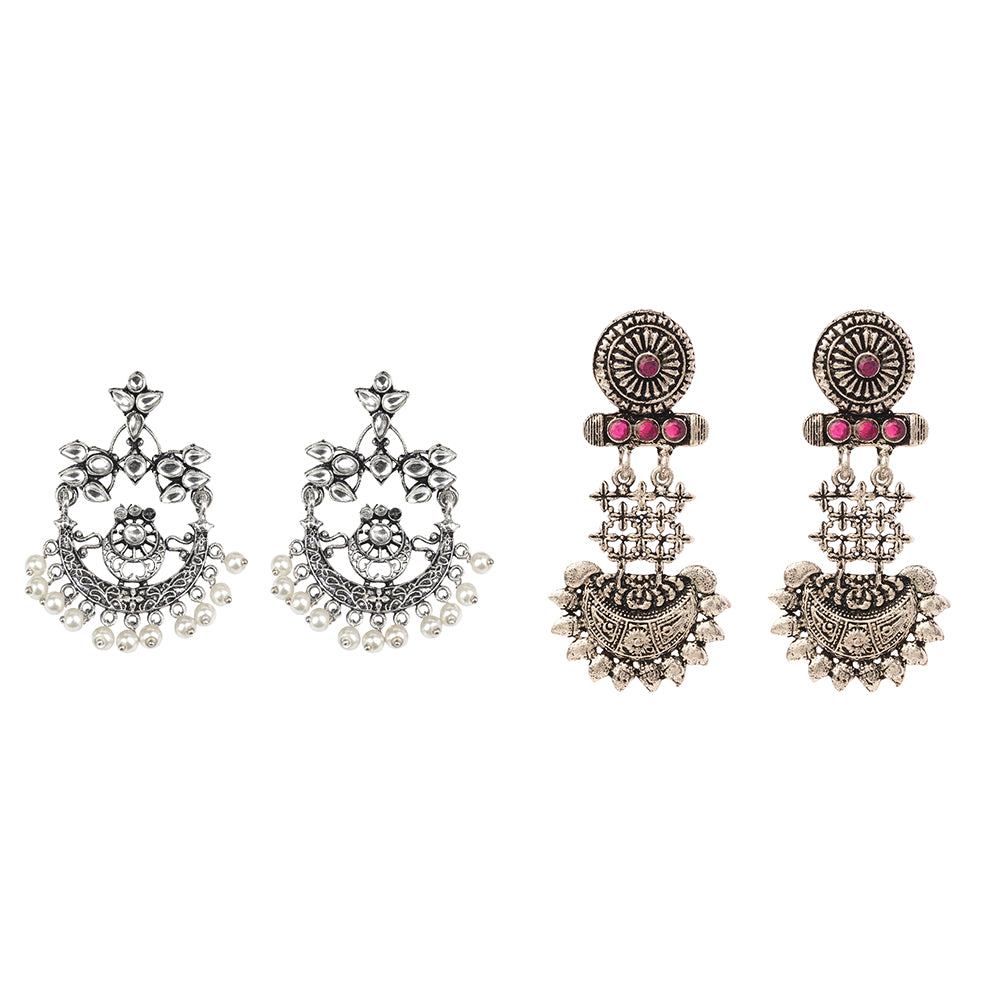 Carved Charm Dangler earrings (White) Enchanted Swing dangler earring (Red) Combo set