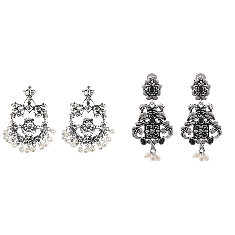 Carved Charm Dangler earrings (White) Feathered Grace dangler earrings (Black) Combo set