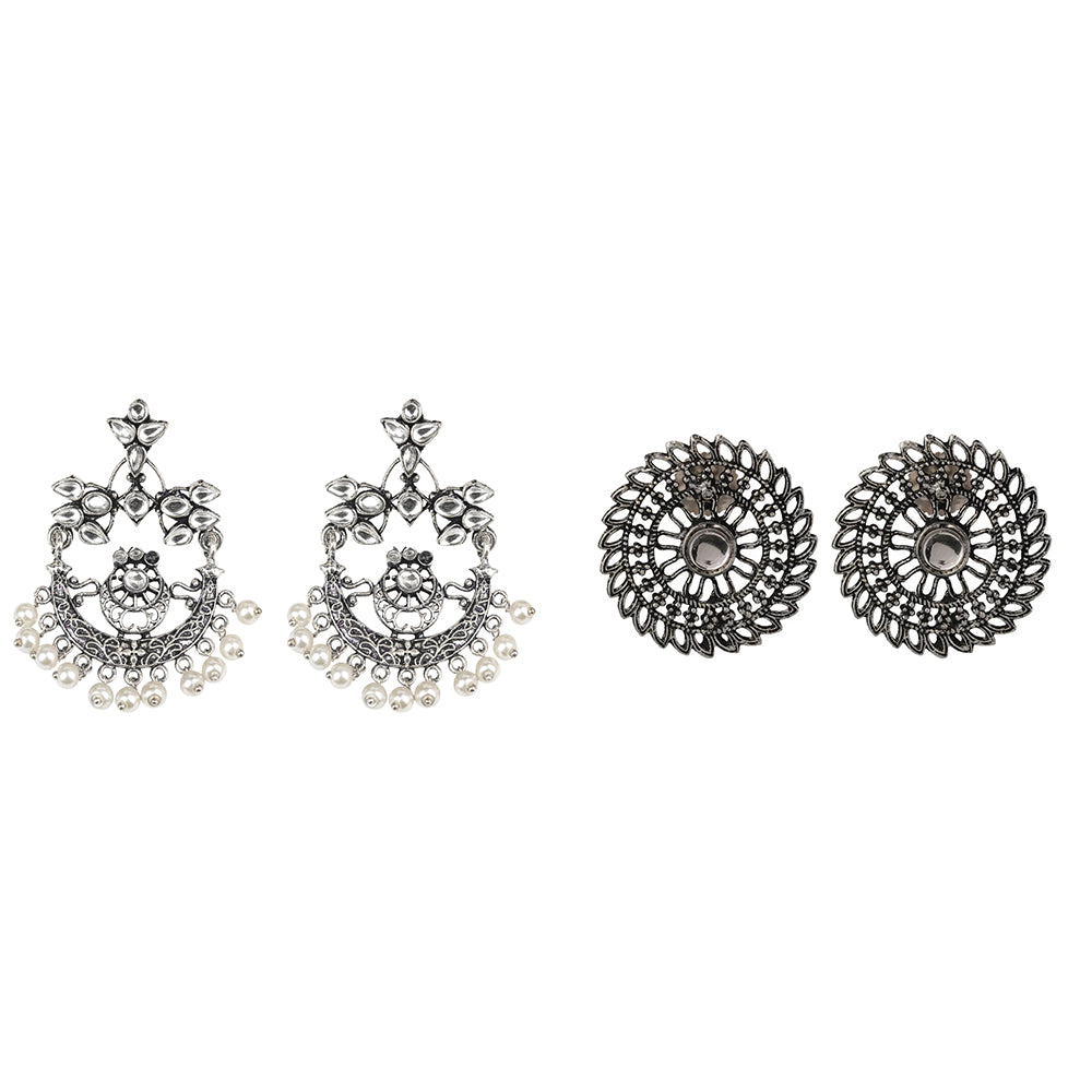 Carved Charm Dangler earrings (White) Charming Chakra stud earrings (White) Combo set