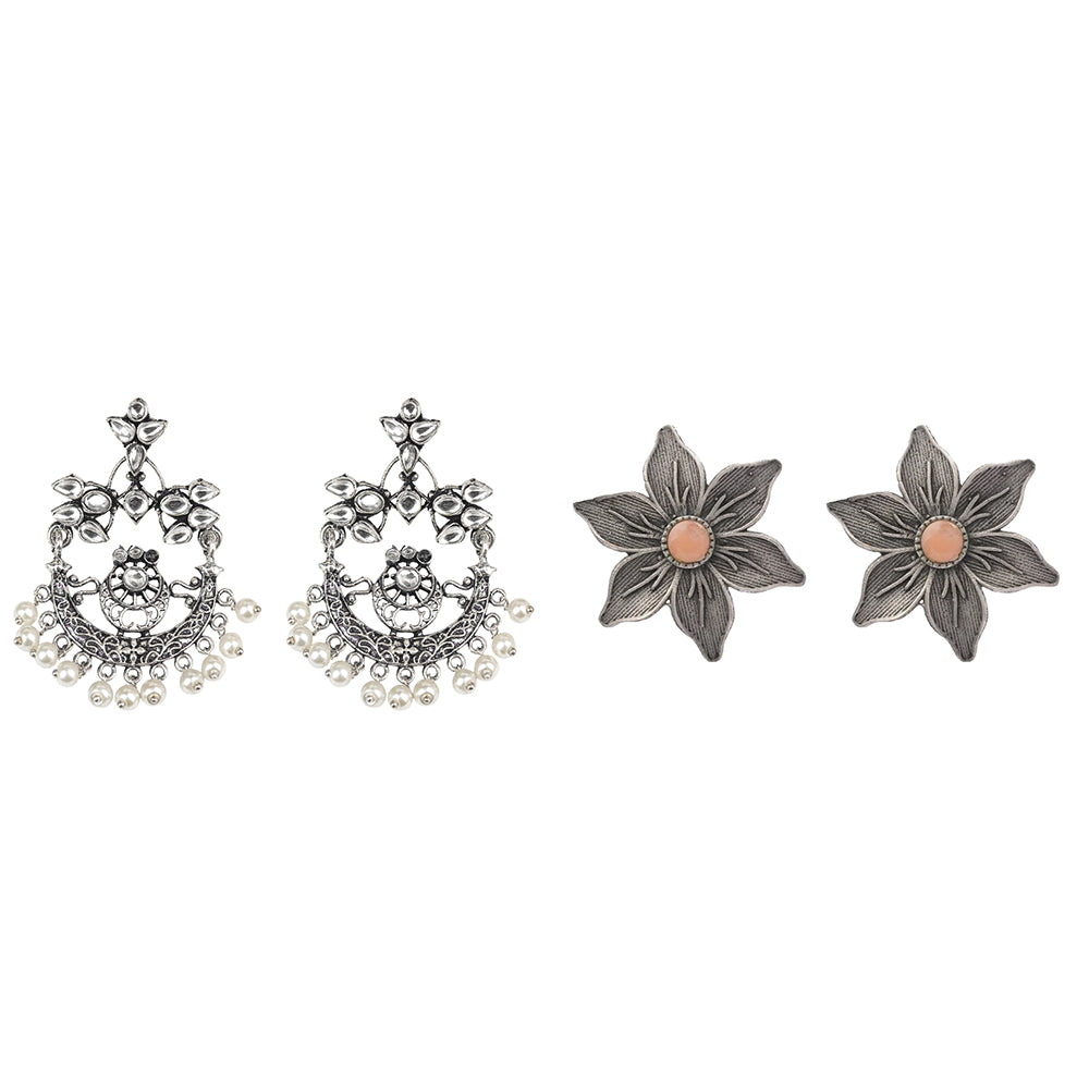 Carved Charm Dangler earrings (White) Minima-lily stud earrings (Light Orange) Combo set