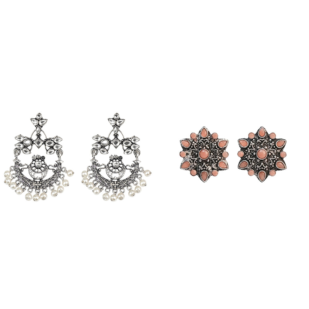 Carved Charm Dangler earrings (White) Hoot Hoot Dangler earrings (Light Orange) Combo set