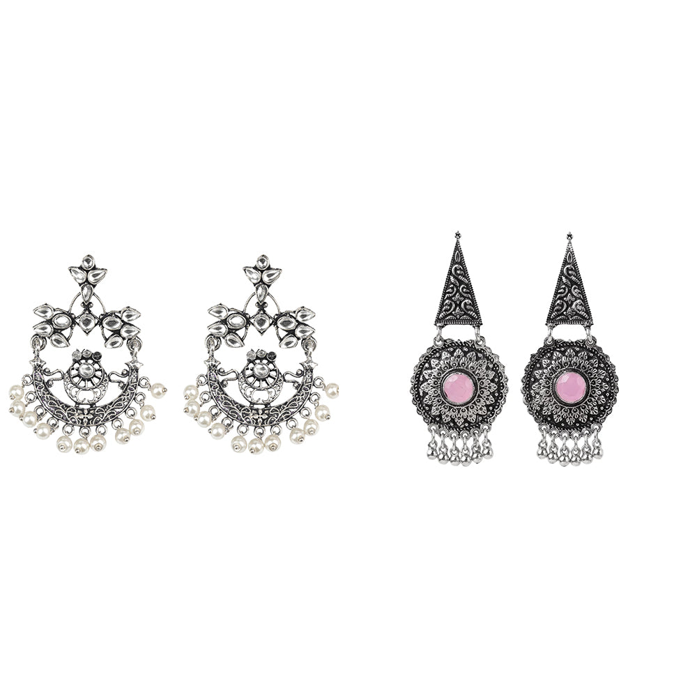 Carved Charm Dangler earrings (White) Shine Fine Dangler Earrings (Baby Pink) Combo set