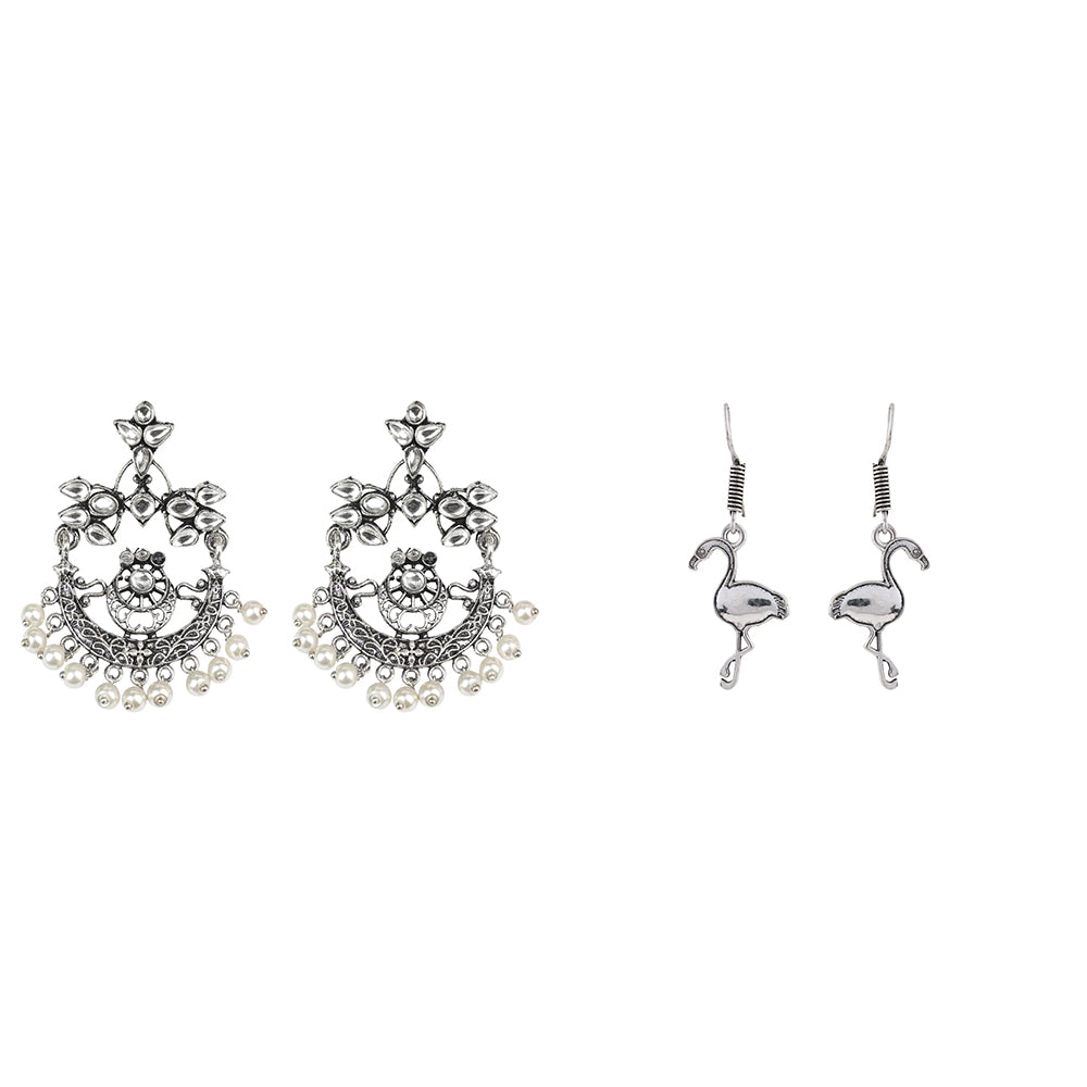 Carved Charm Dangler earrings (White) Tropical Elegance dangler earrings (Silver) Combo set