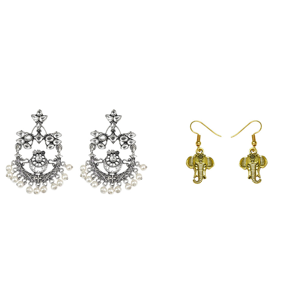 Carved Charm Dangler earrings (White) Ganpati dangler earrings Combo set