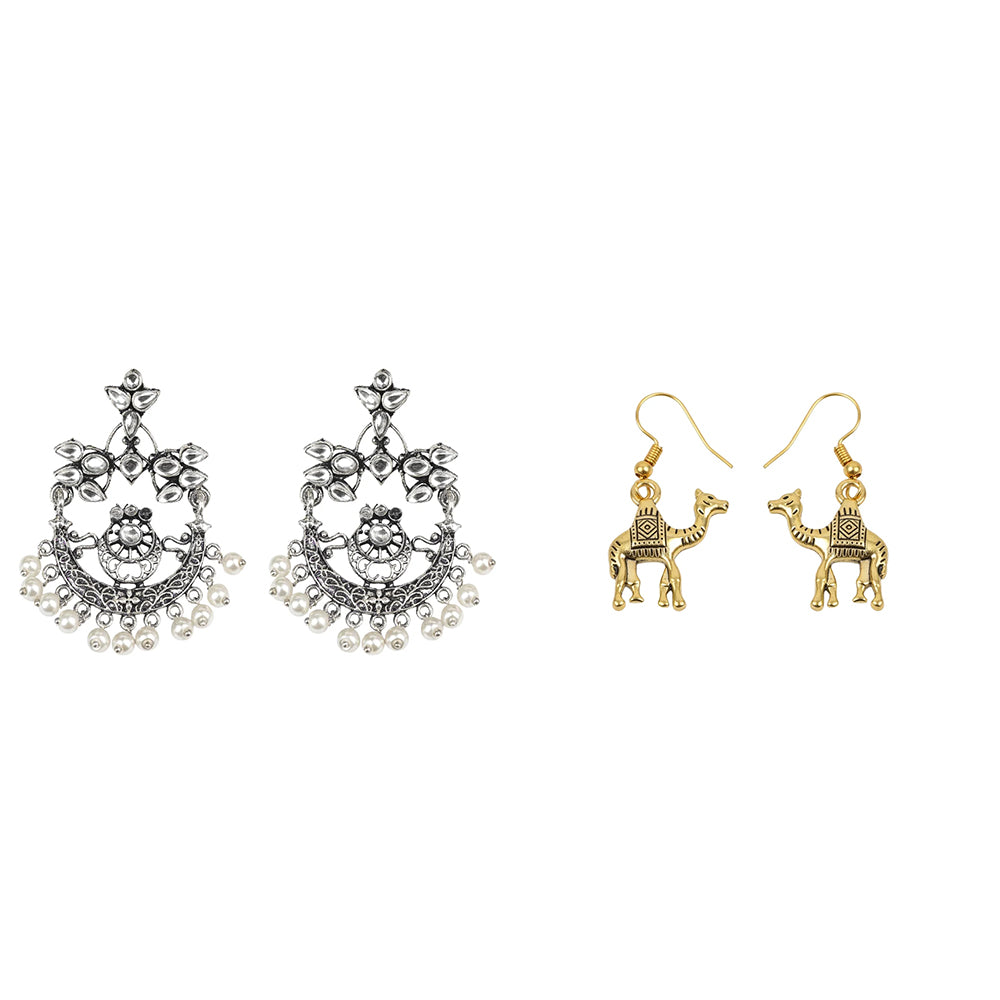 Carved Charm Dangler earrings (White) Camel dangler earrings Combo set