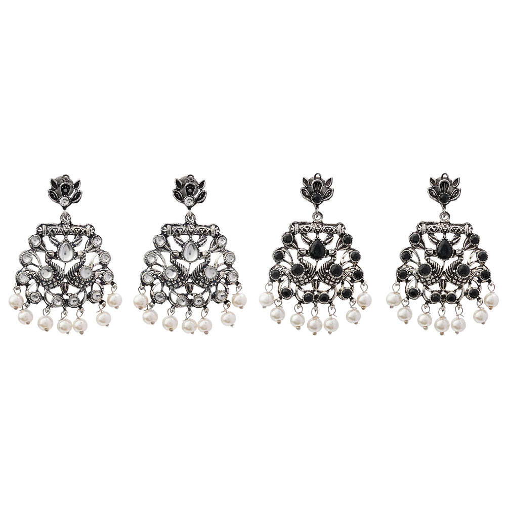 Peacock glow stone studded dangler earrings (White) Peacock glow stone studded dangler earrings (Black) Combo set