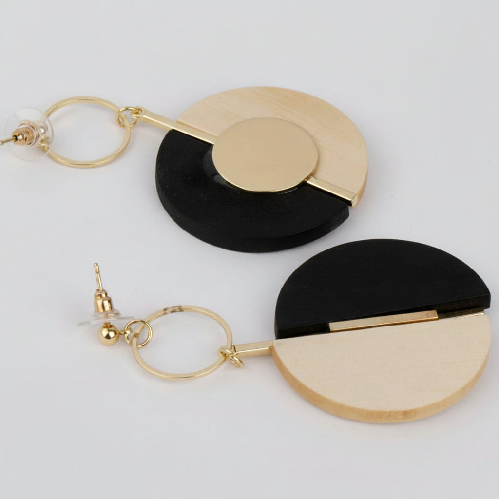 Metal Enclosed Wooden Earrings