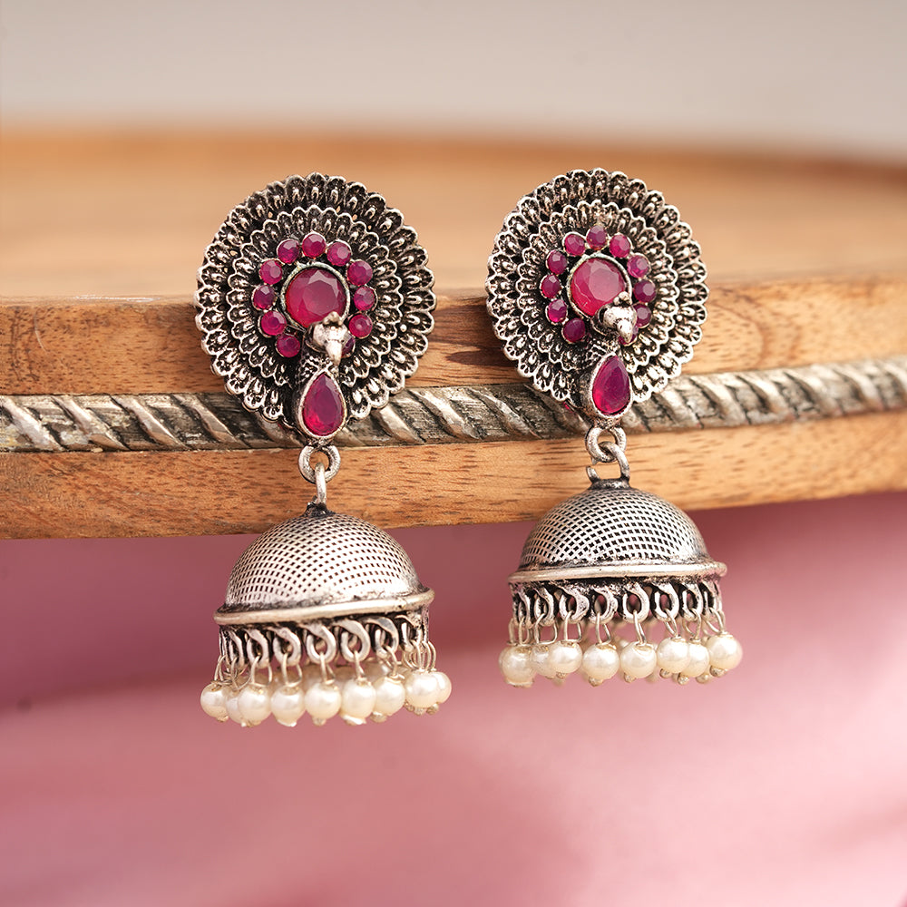 Evergreen jhumka earrings (Red)