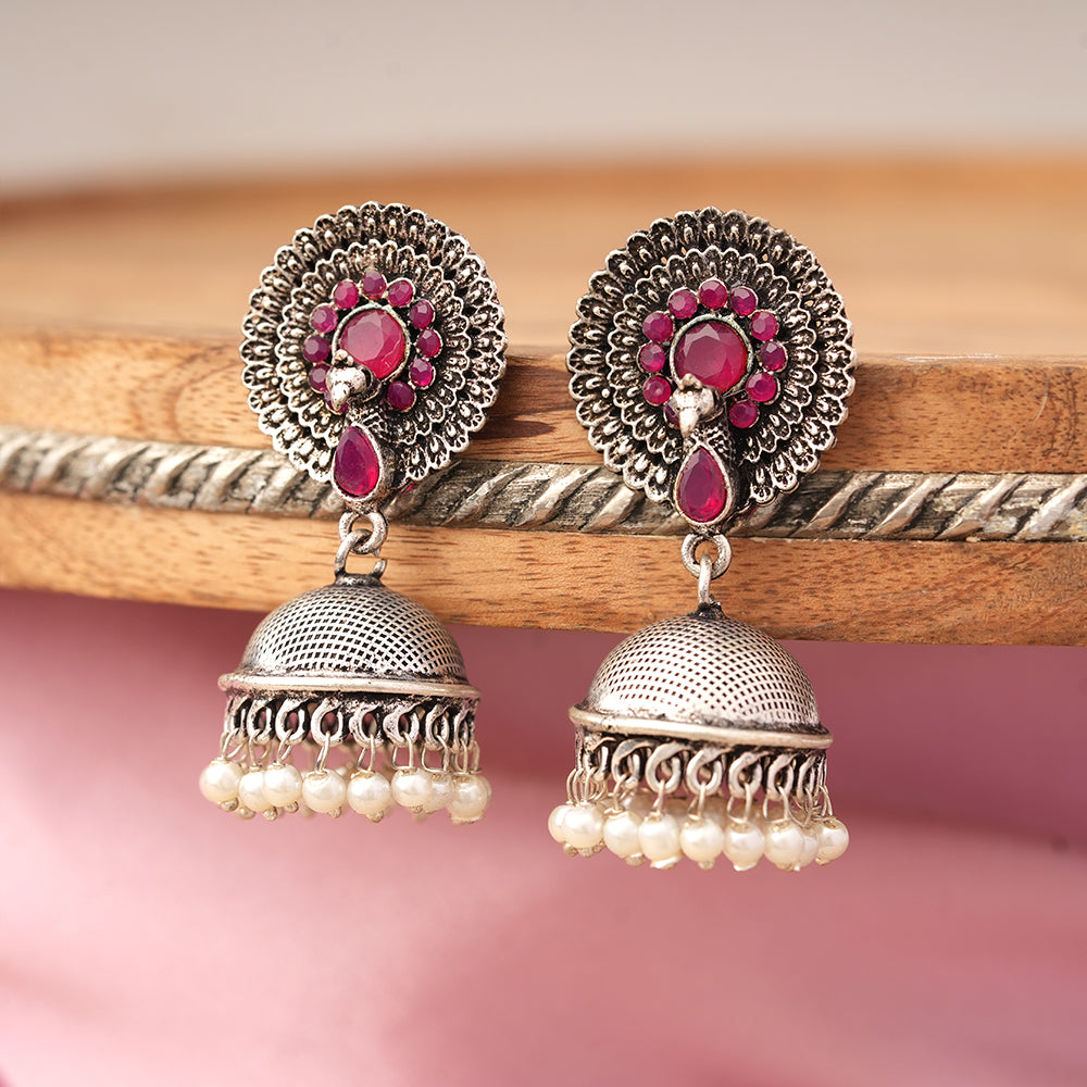 Evergreen jhumka earrings (Red)
