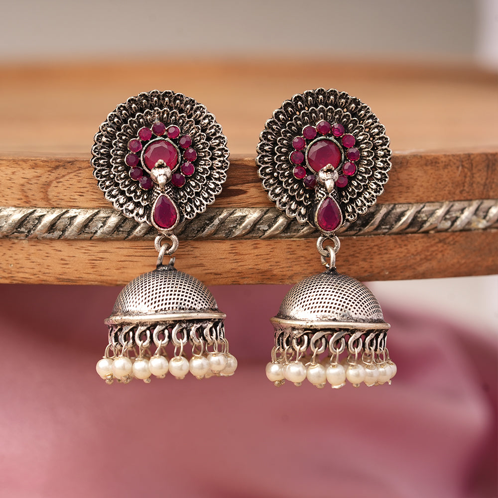 Evergreen jhumka earrings (Red)