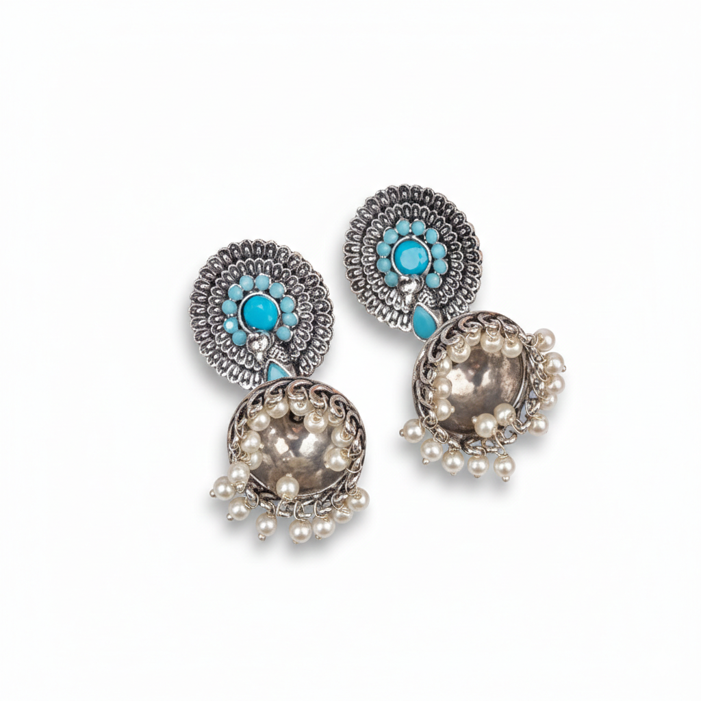Evergreen jhumka earrings (Sky Blue)