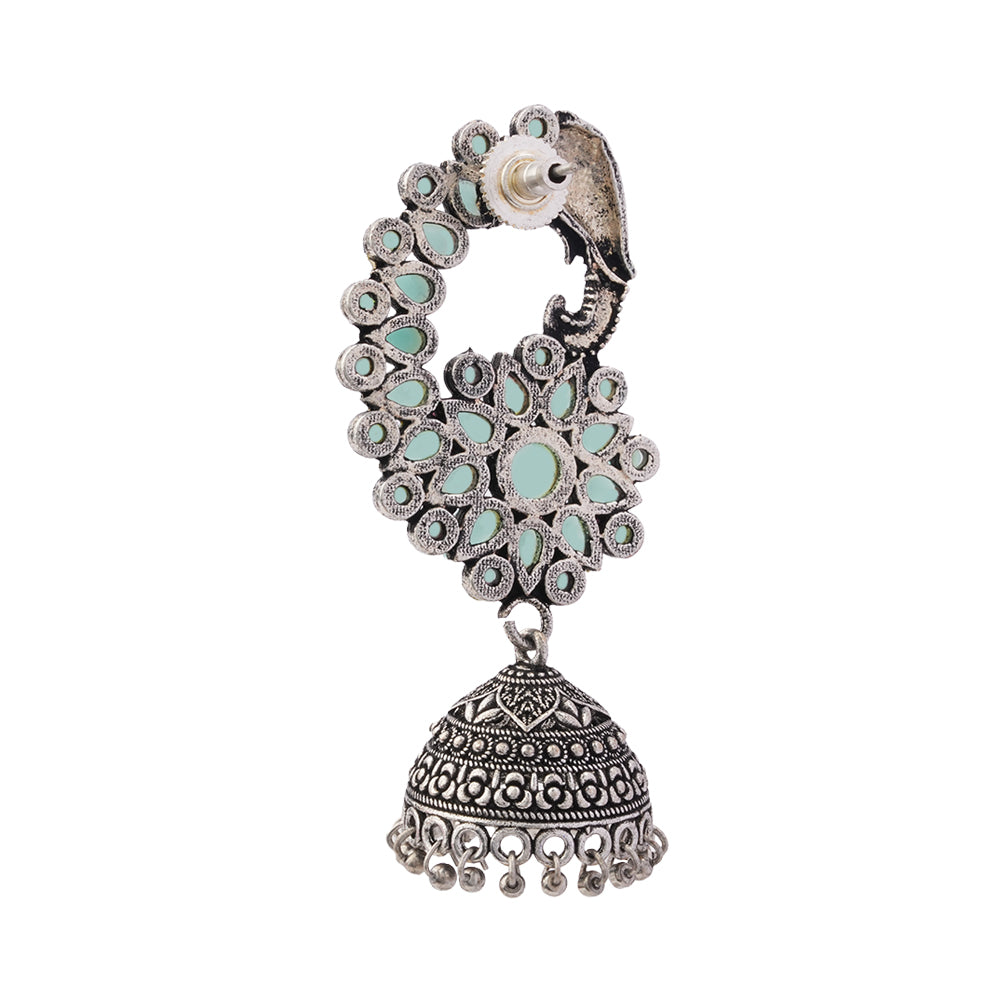 Tusks and twinkle stone studded jhumka earrings (Mint)