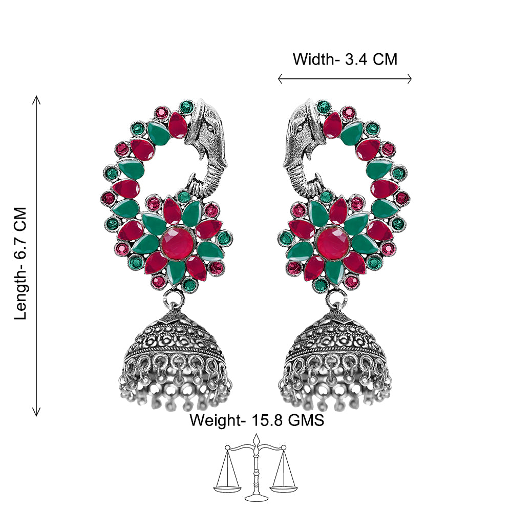 Tusks and twinkle stone studded jhumka earrings (Multicolored)