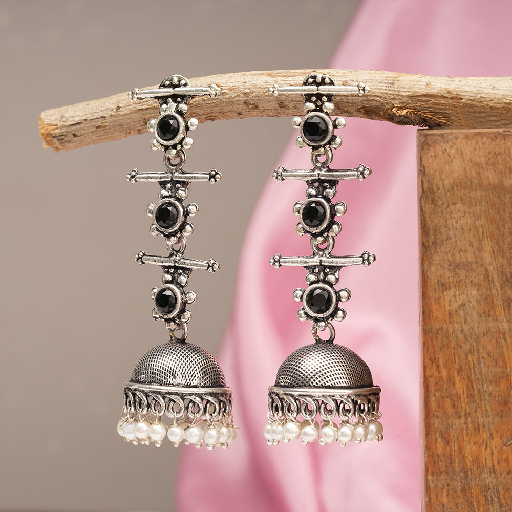 Royal Triple Bell Layered Jhumka Earring (Black)
