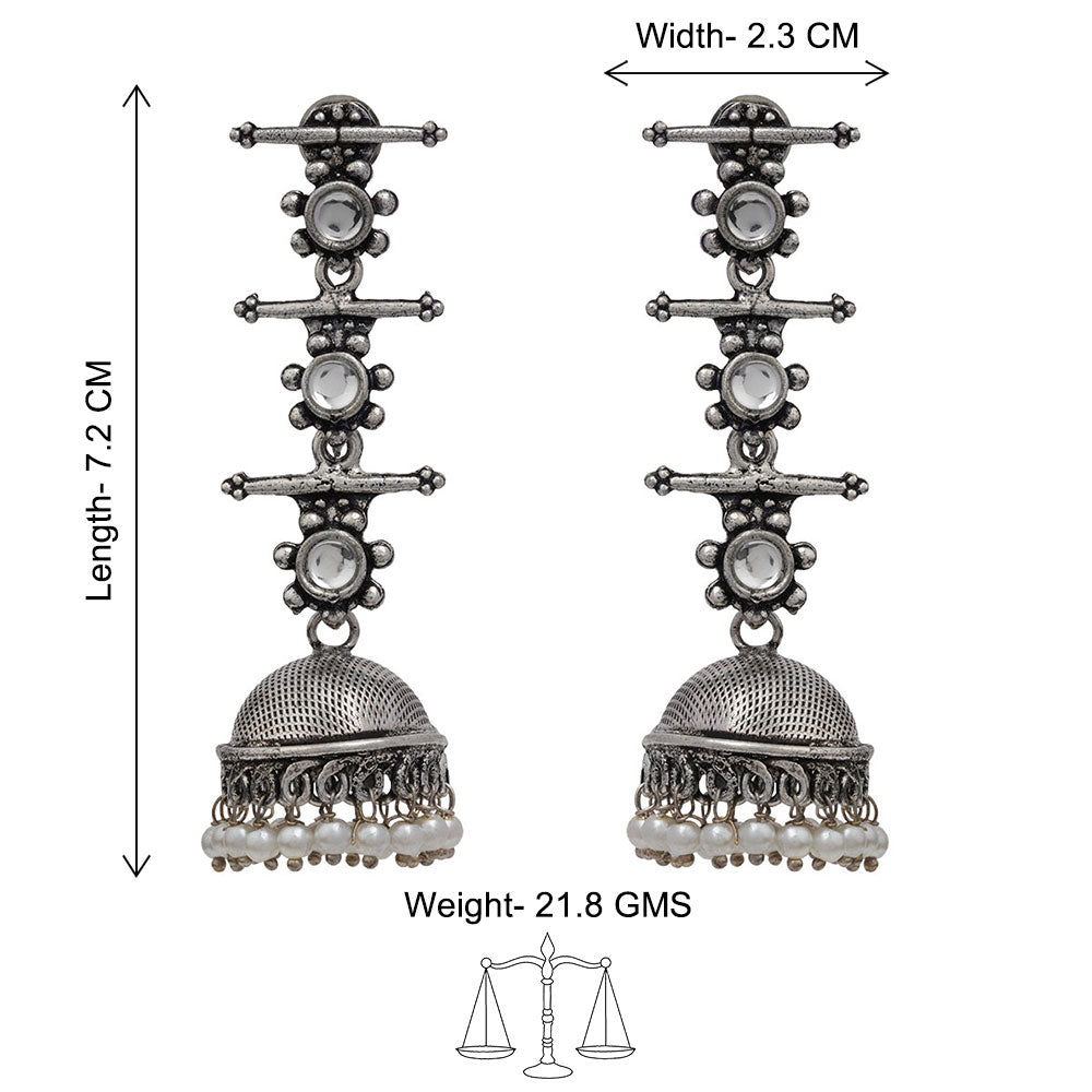 Royal Triple Bell Layered Jhumka Earring (White)