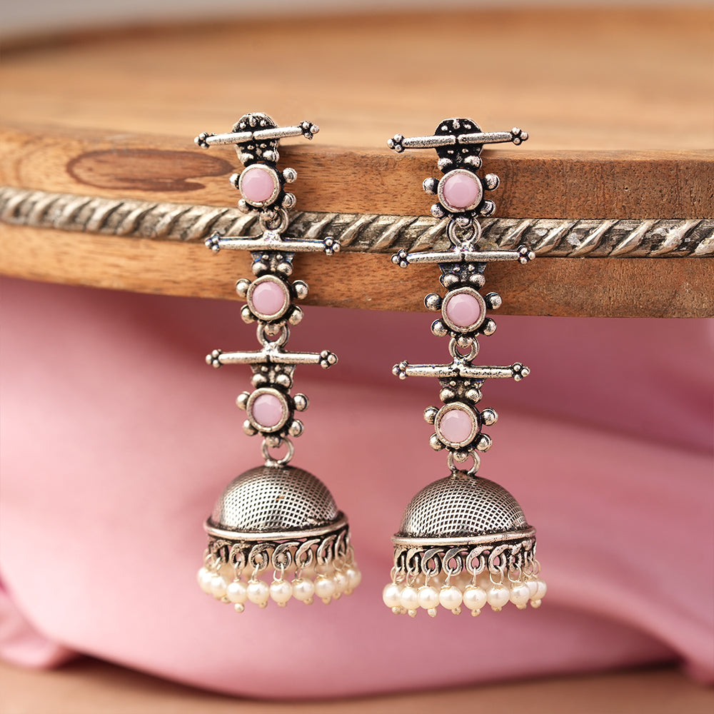 Royal Triple Bell Layered Jhumka Earring (Baby Pink)
