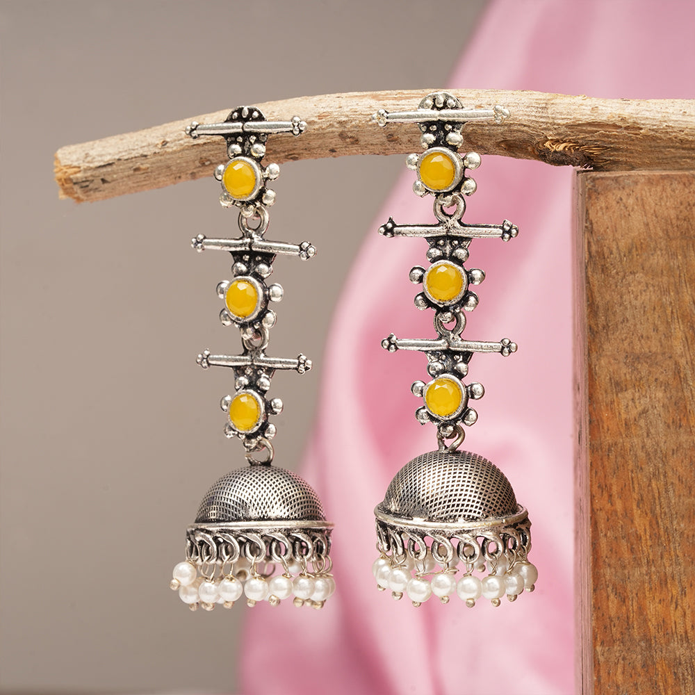 Royal Triple Bell Layered Jhumka Earring (Yellow)