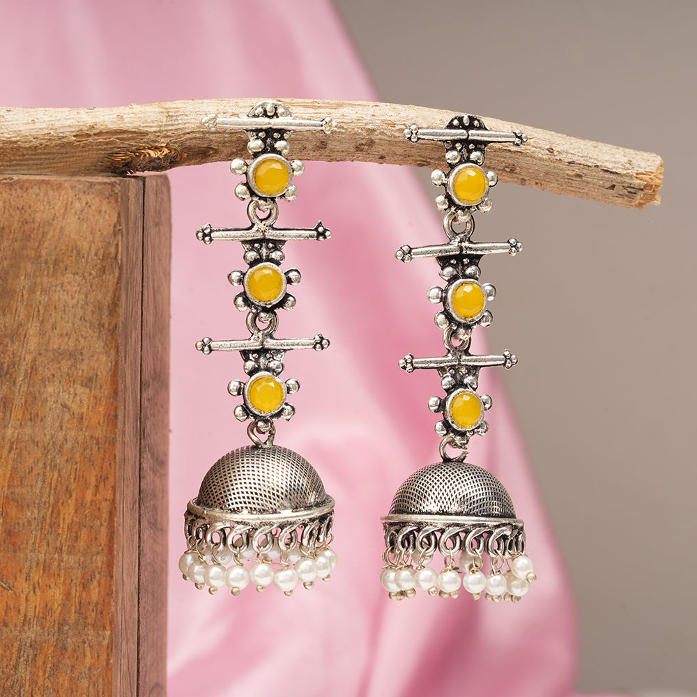 Royal Triple Bell Layered Jhumka Earring (Yellow)