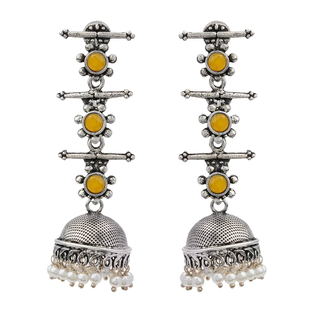 Dazzle Dash Jhumki earring (Blue) Royal Triple Bell Layered Jhumka Earring (Yellow) Combo set