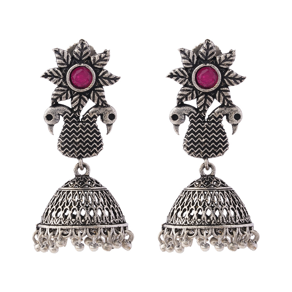 Fearless feathers jhumki earrings (Red)