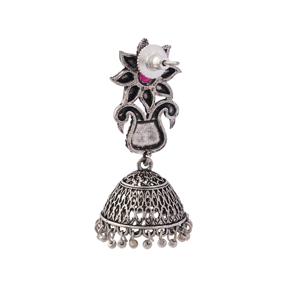 Fearless feathers jhumki earrings (Red)