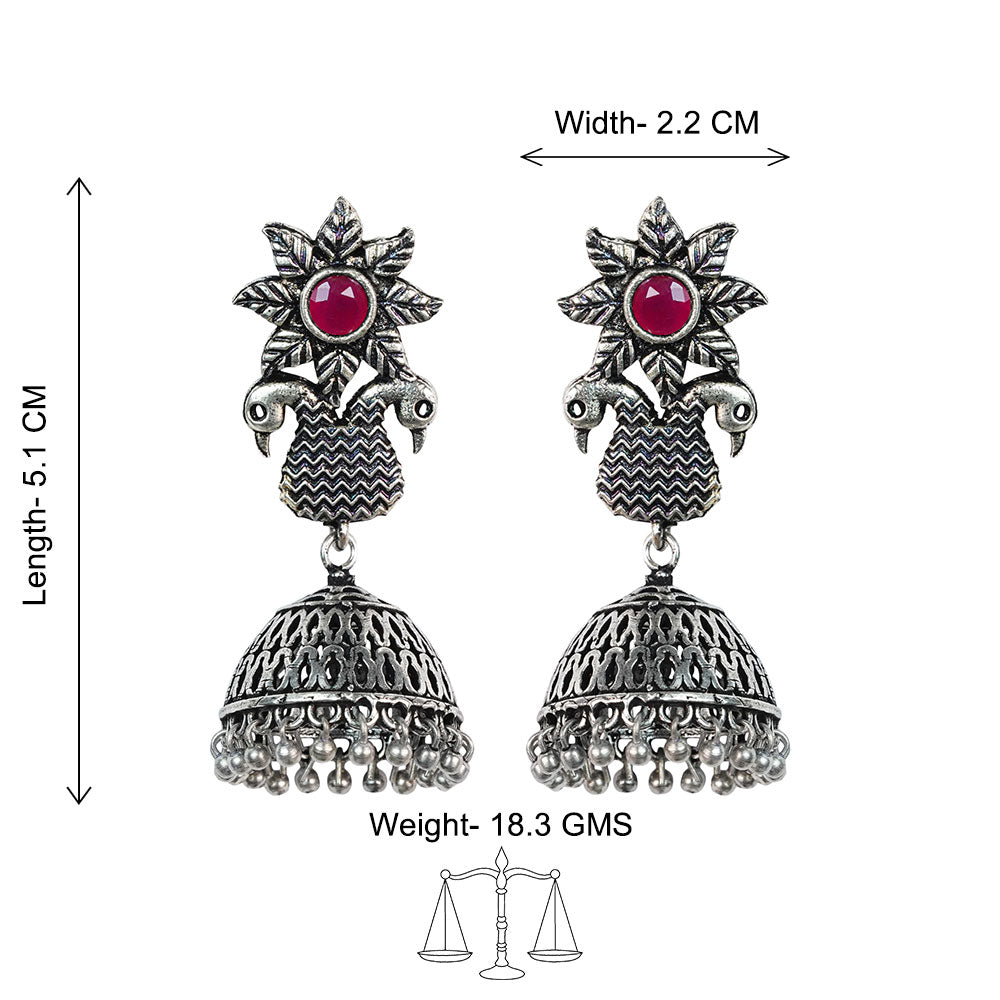 Fearless feathers jhumki earrings (Red)