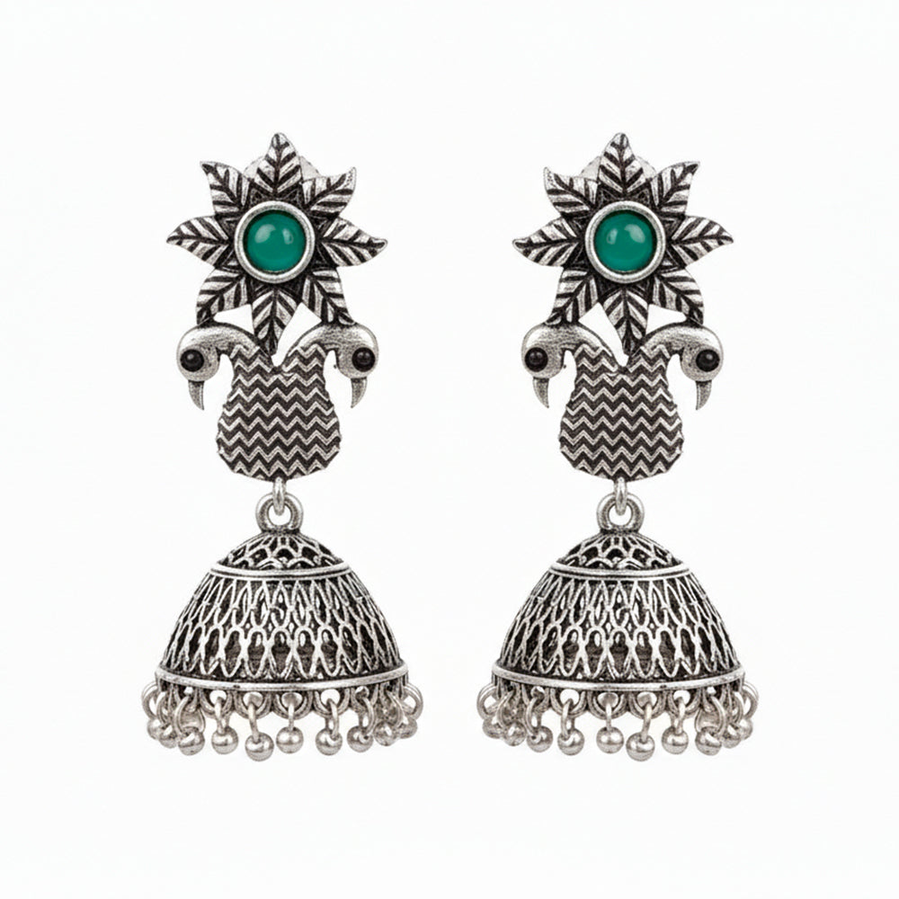 Fearless feathers jhumki earrings (Green)