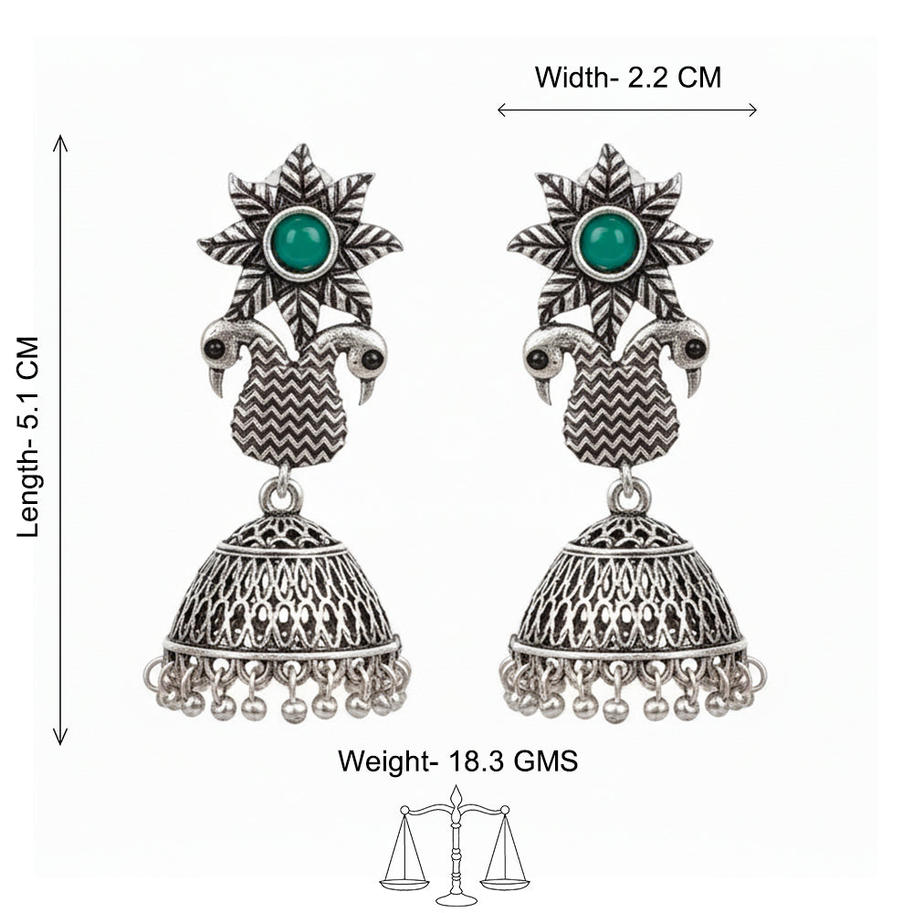 Fearless feathers jhumki earrings (Green)