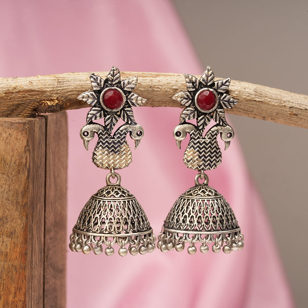 Fearless feathers jhumki earrings (Dark Maroon)