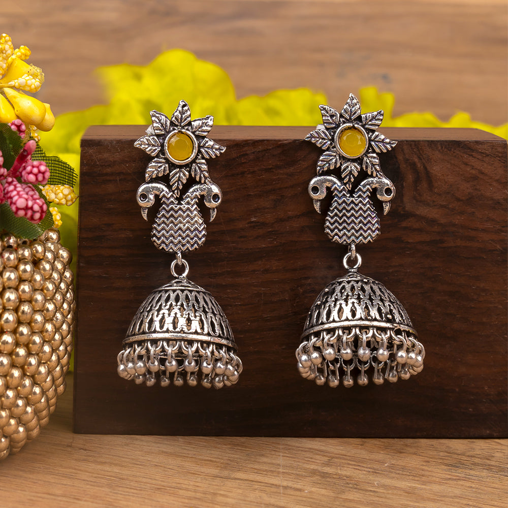 Fearless feathers jhumki earrings (Yellow)