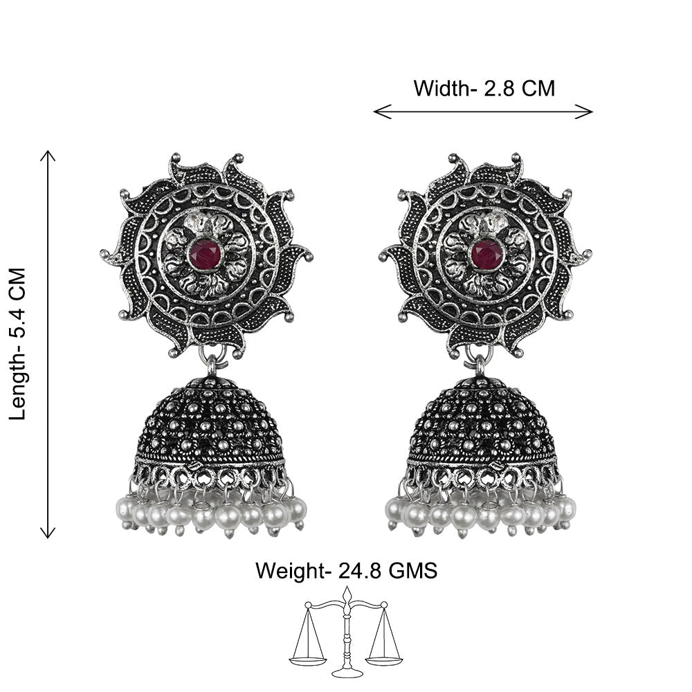 Sooraj radiance pearl jhumki earring (Red)