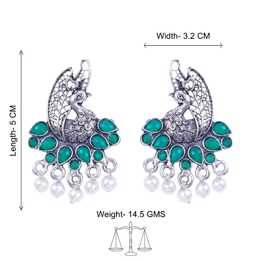 Peacock pearls studds earrings (Green)