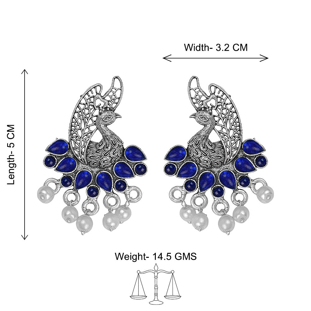 Peacock pearls studds earrings (Blue)